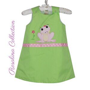 Rosalina Collection Sleeveless Jumper with Frog Applique & Grosgrain Ribbon  4T